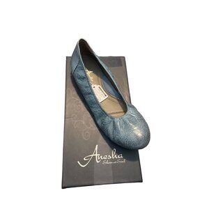 Anesha Women's Asalsa Denim Tooled Leather Flats Size 39/8.5 NIB